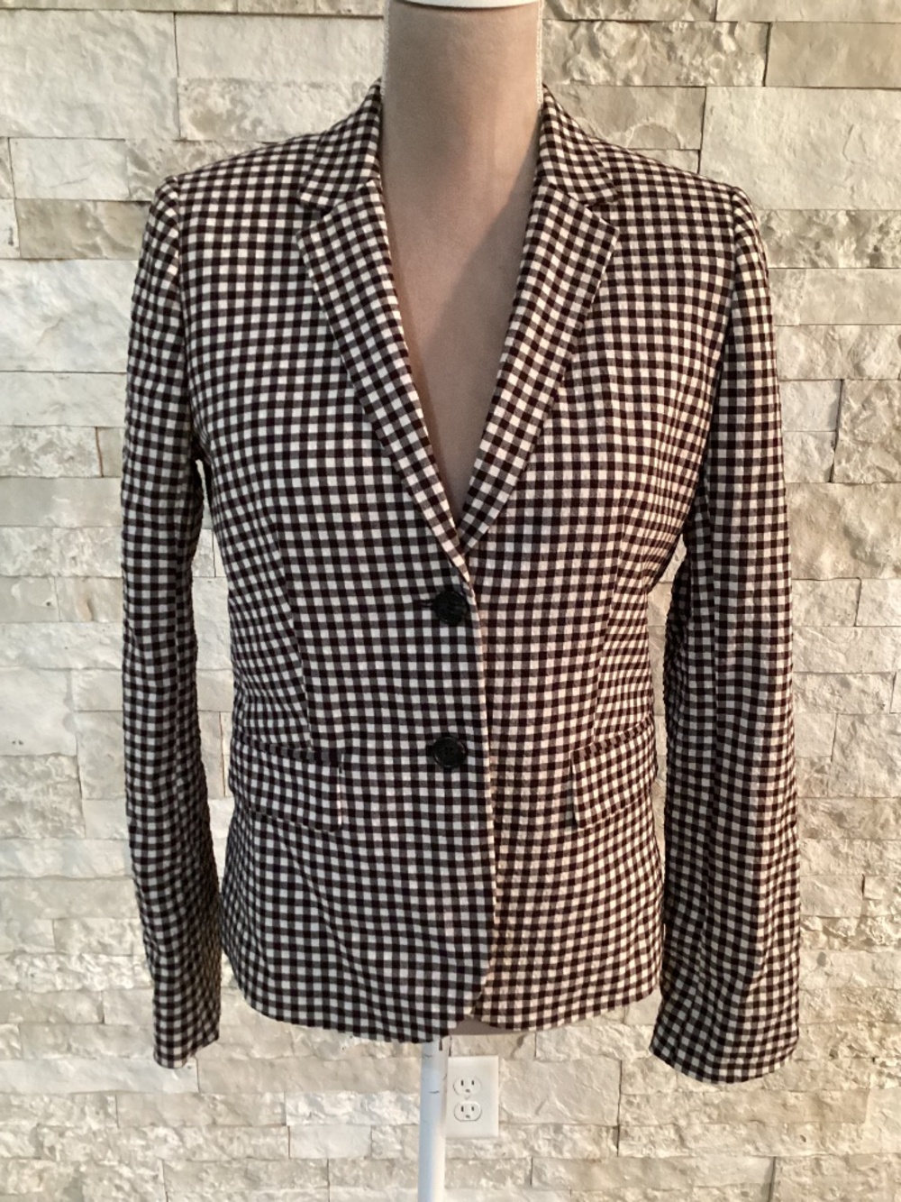 Brooks Brothers Red Fleece Gingham Checked Blazer Jacket Brown Cream Size 4 Fit